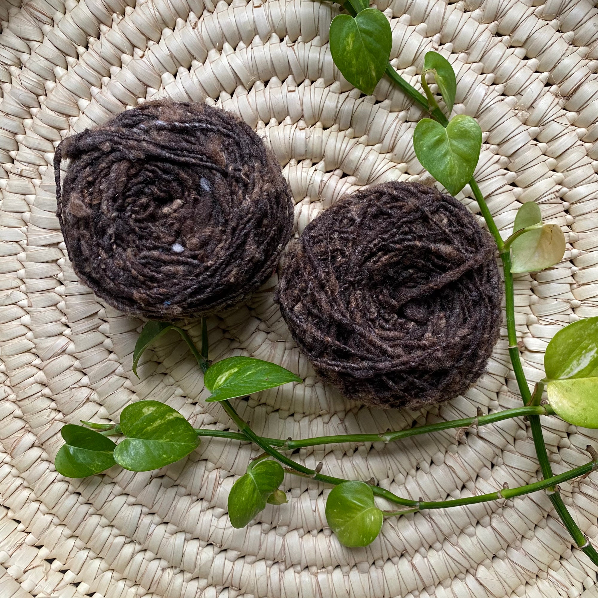 Display of brown colored yarn