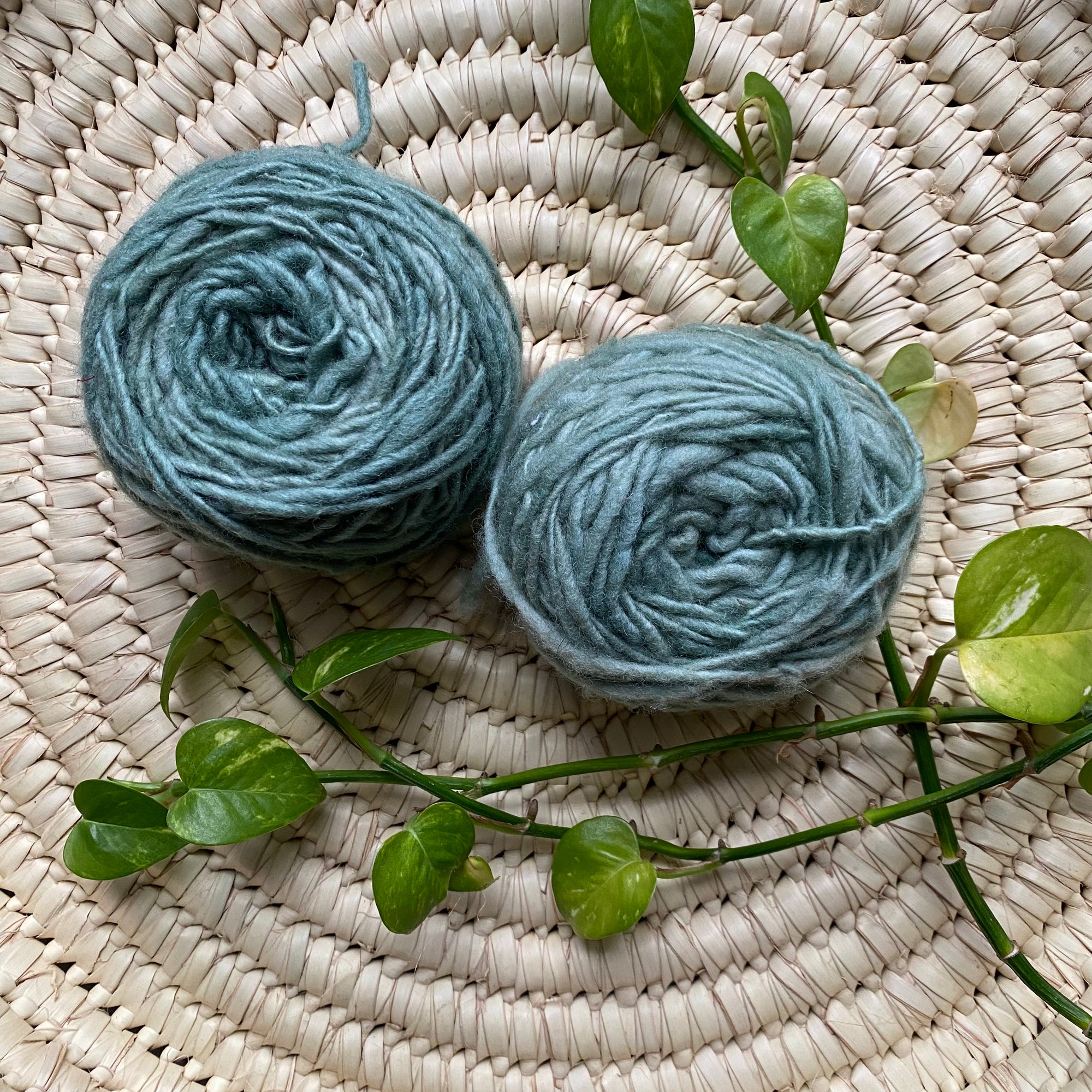 Display of teal colored yarn