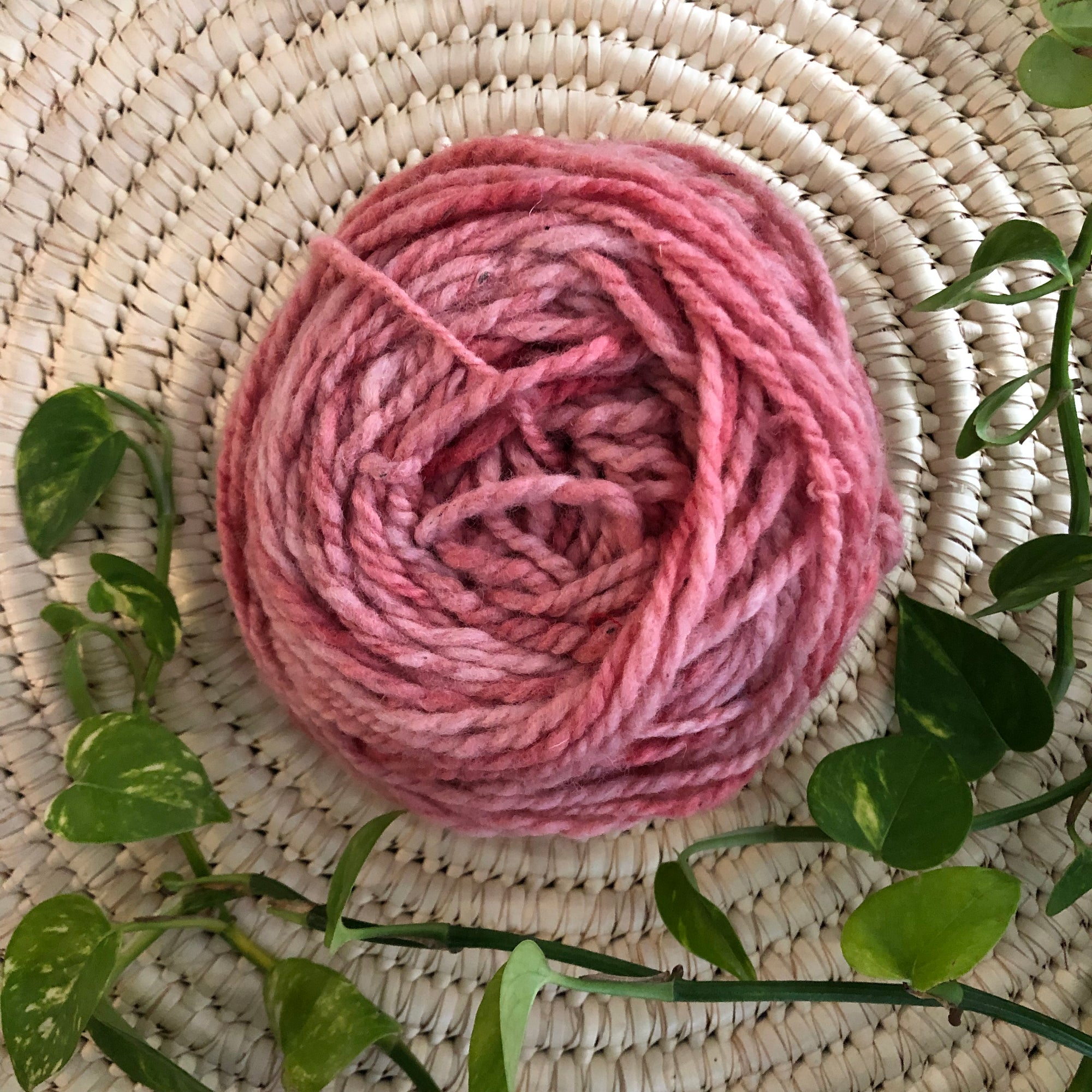 display of blush colored yarn