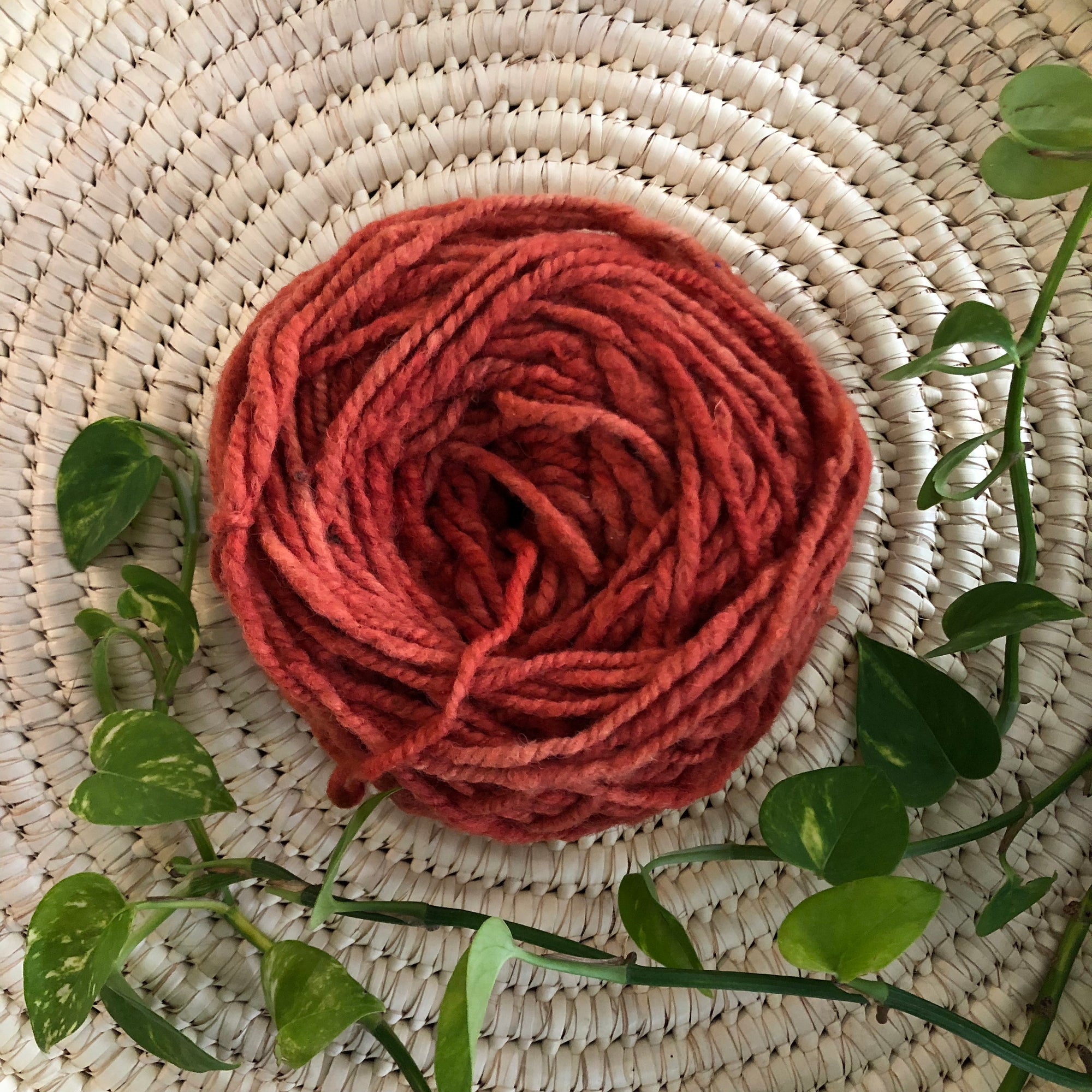 display of clay colored yarn