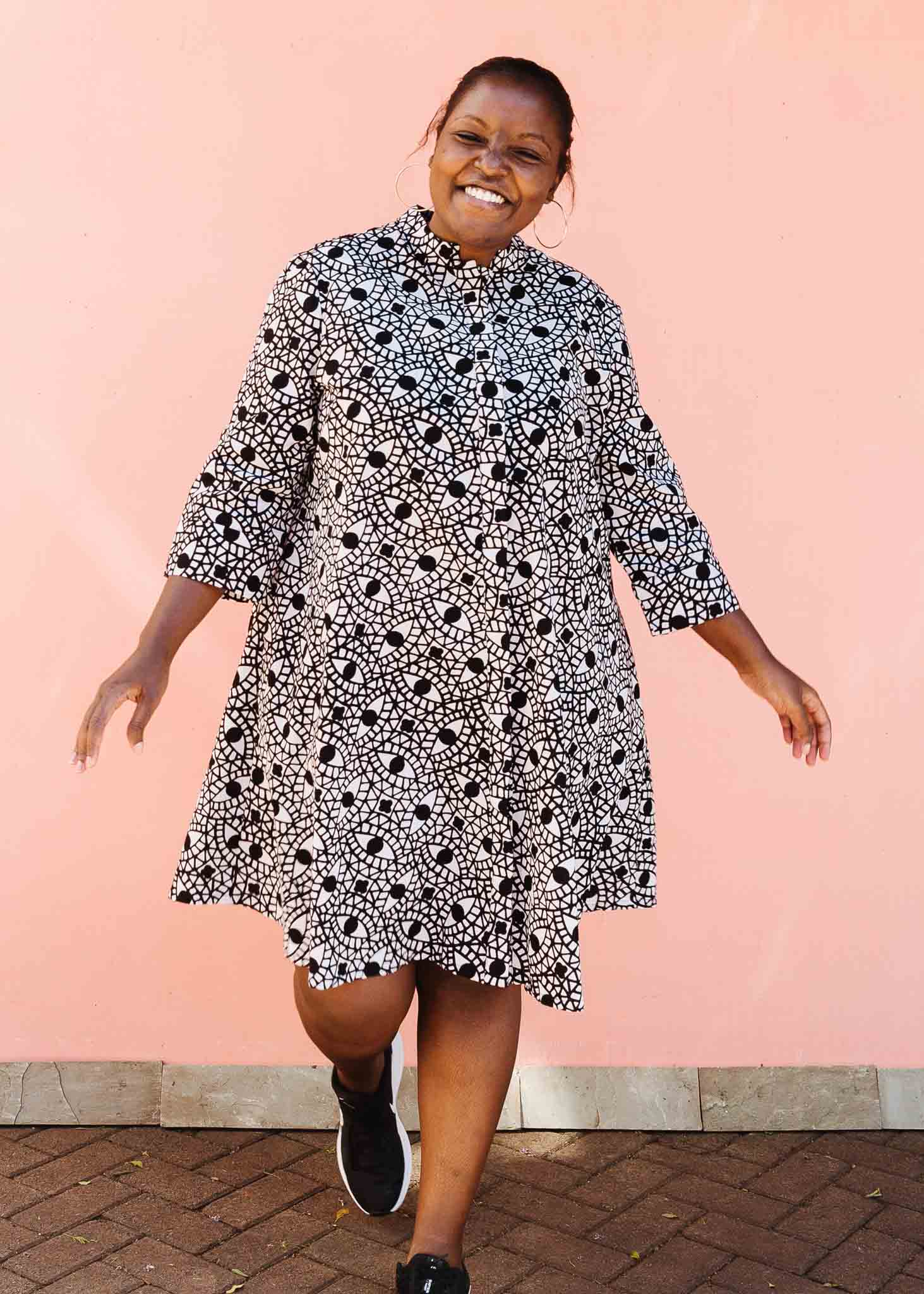 Black print shirt clearance dress