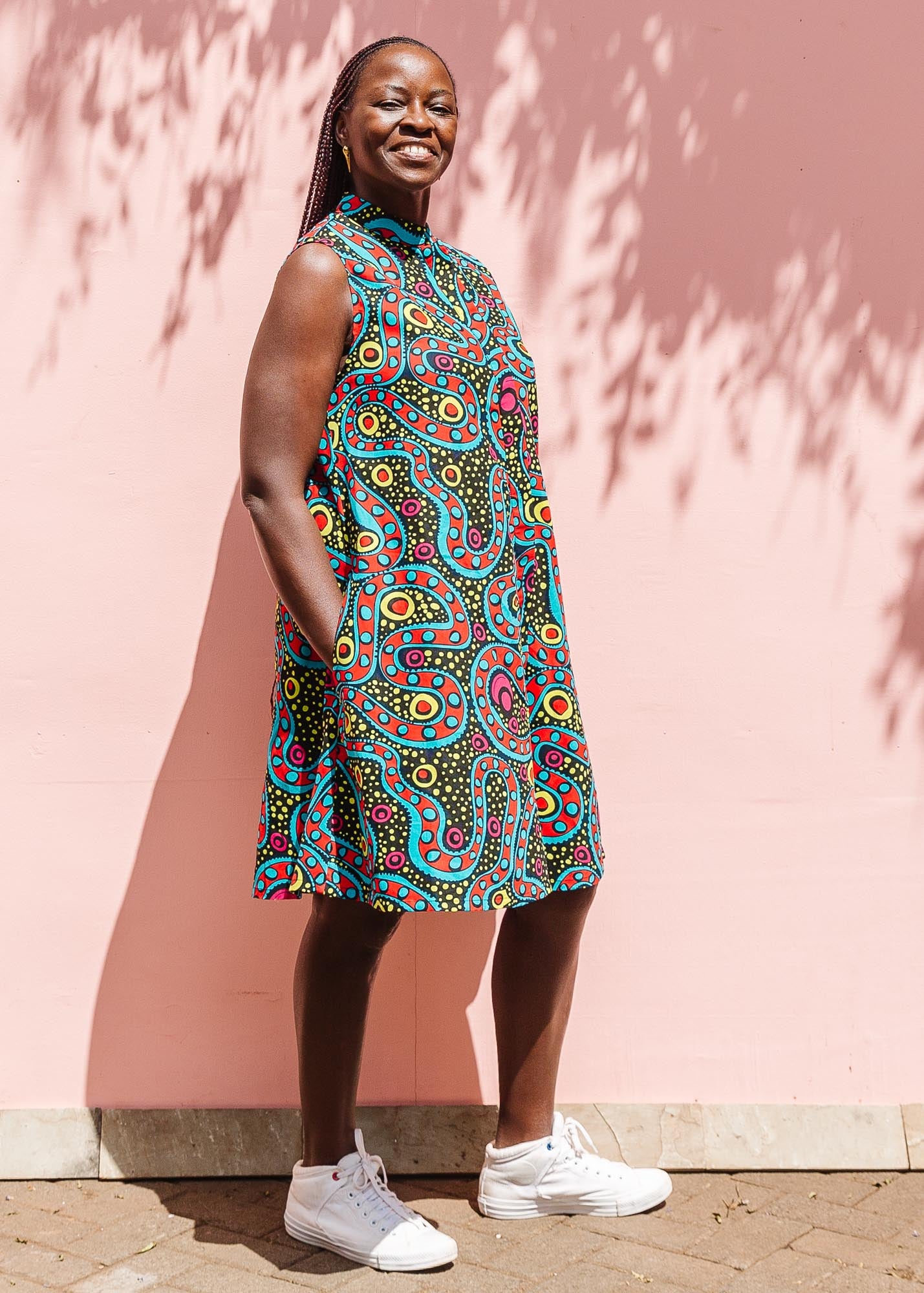 African print dress with sneakers best sale