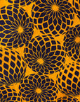 Close up display of black, yellow print dress