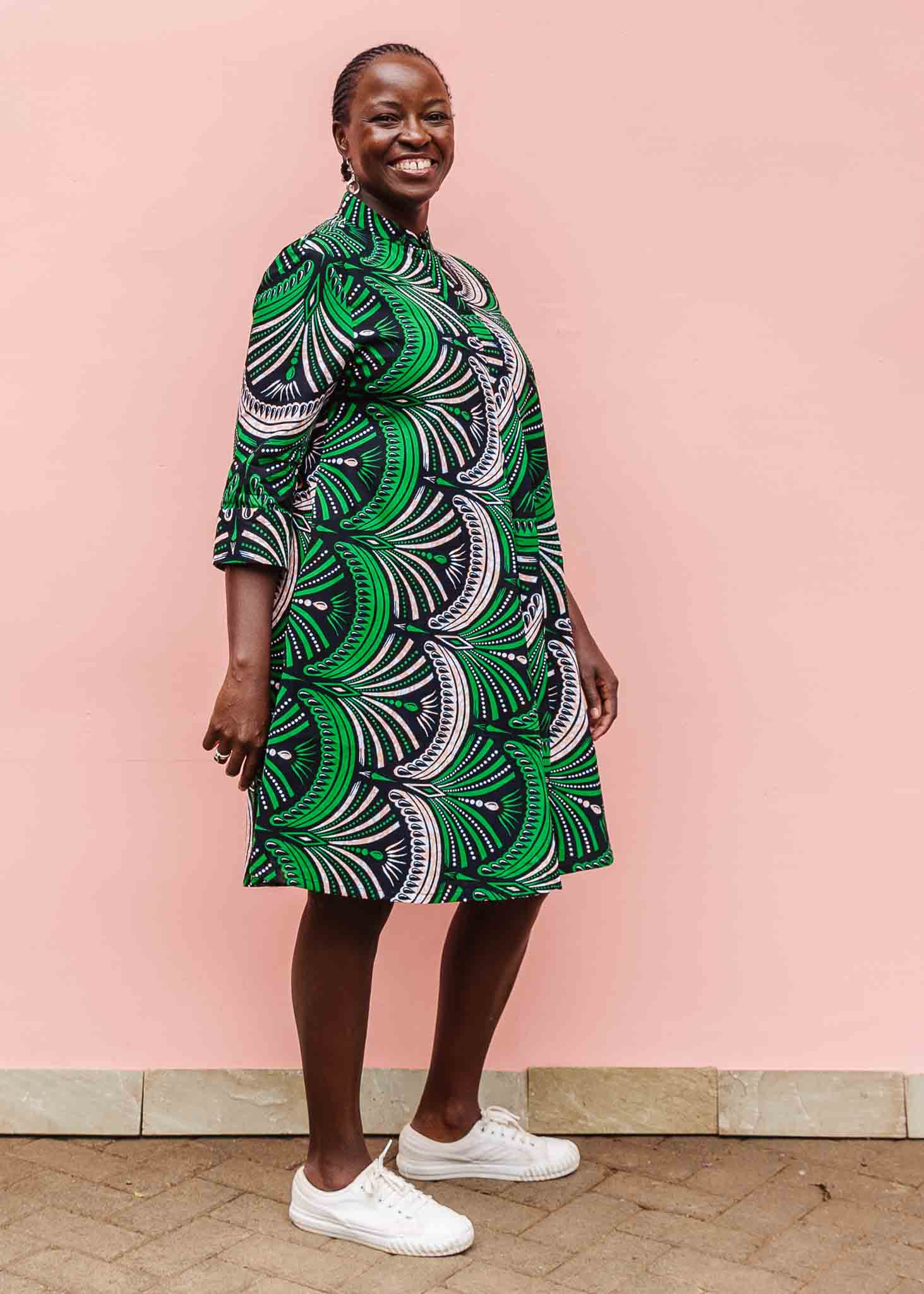 Green and outlet black print dress