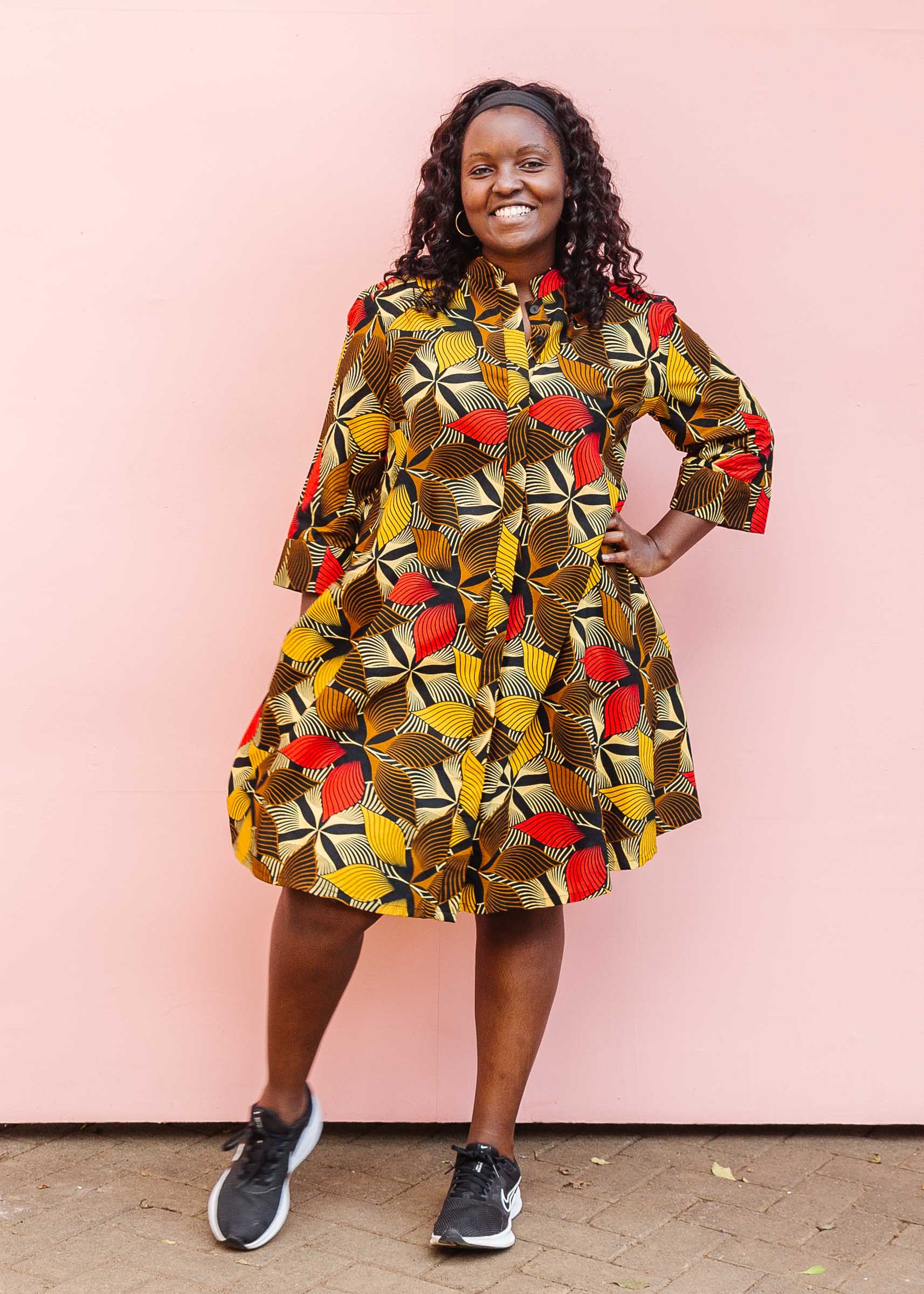 Black and shop yellow print dress