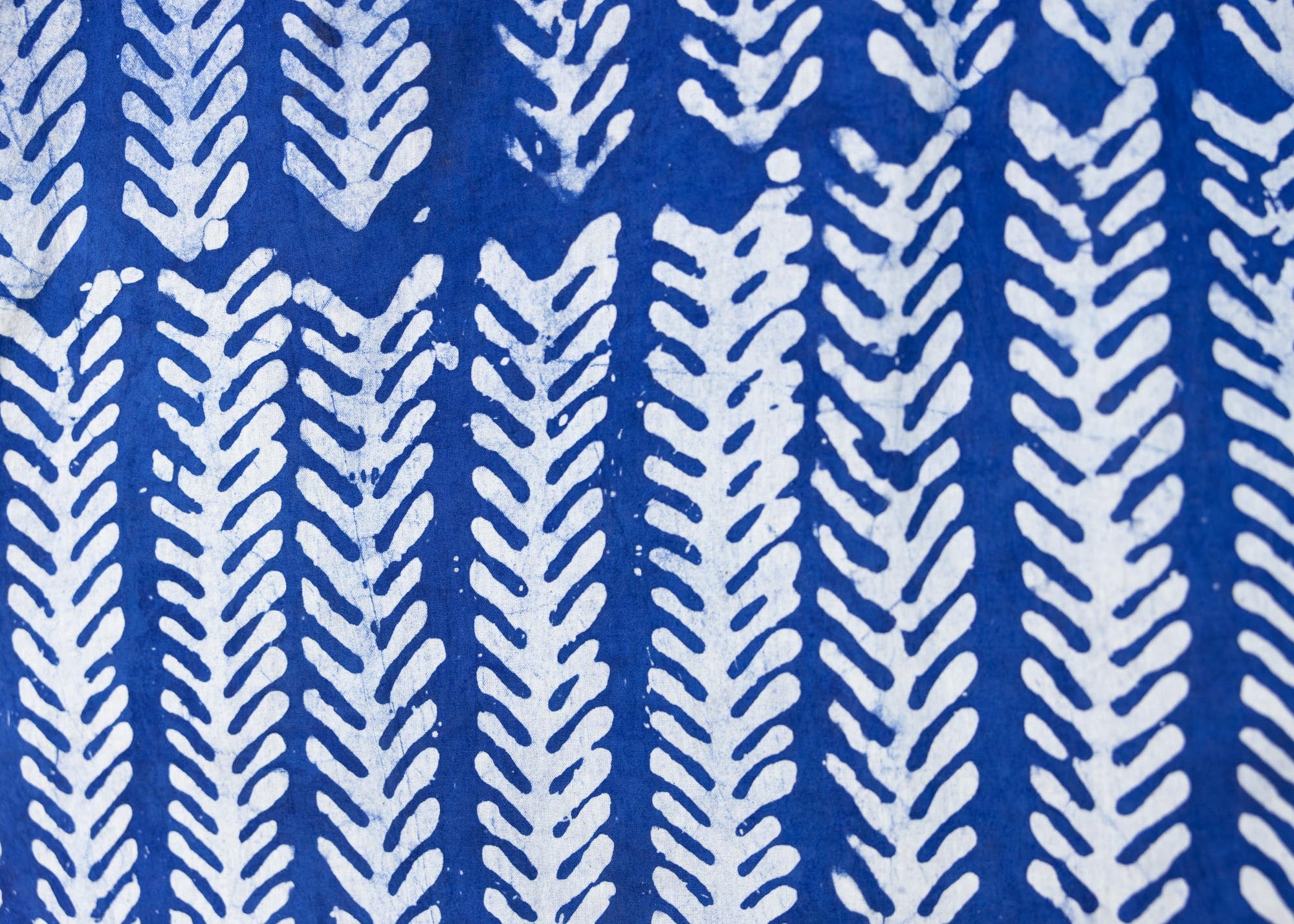 detail of blue and white hand-blocked batik dress