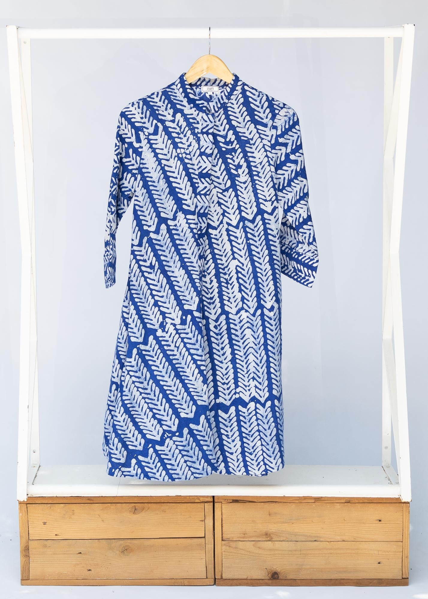 blue and white hand-blocked batik dress