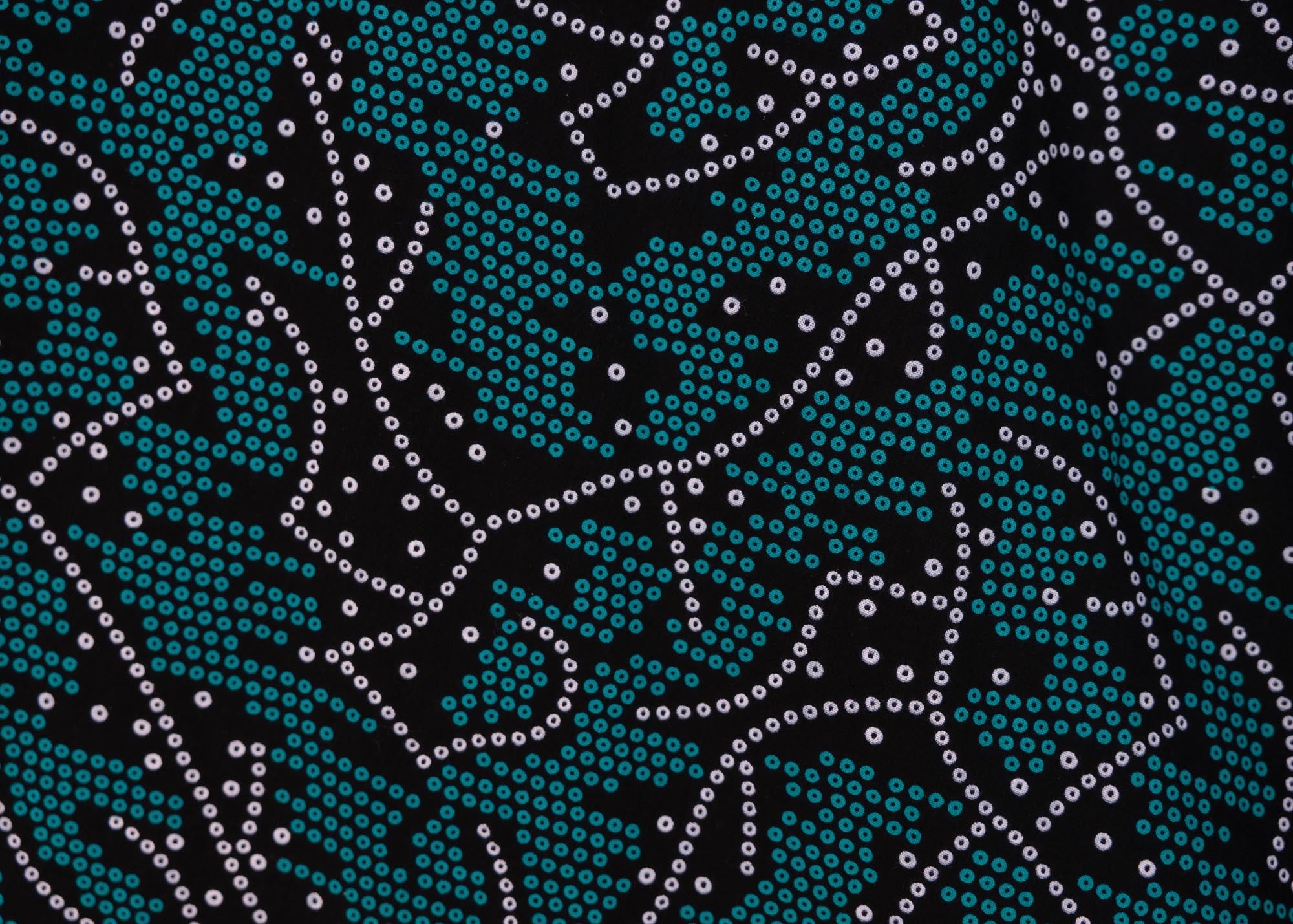 fabric detail of teal white and black fabric