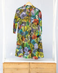 a multicolor leaf design dress