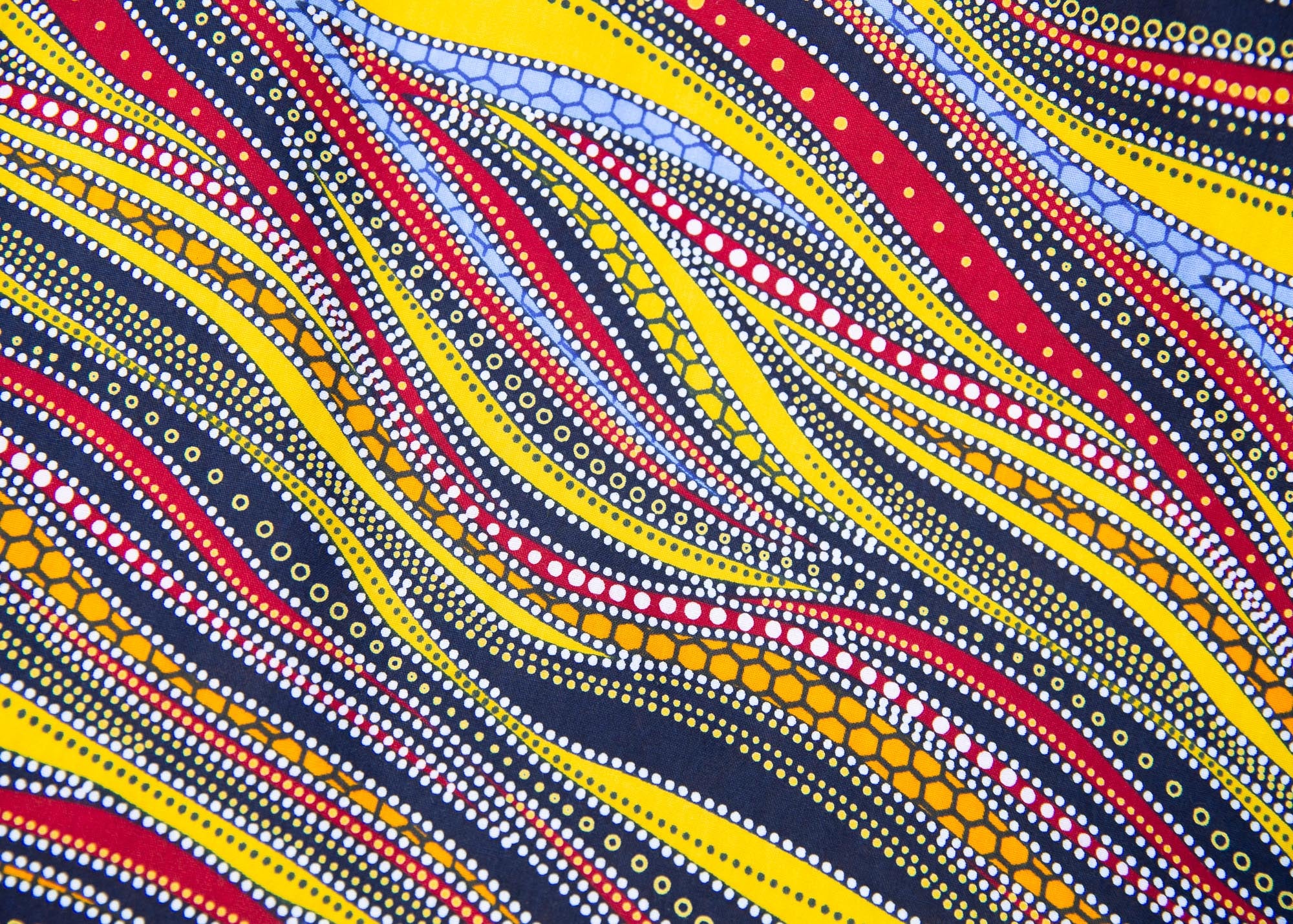 Close up display of  multi-colored abstract print dress