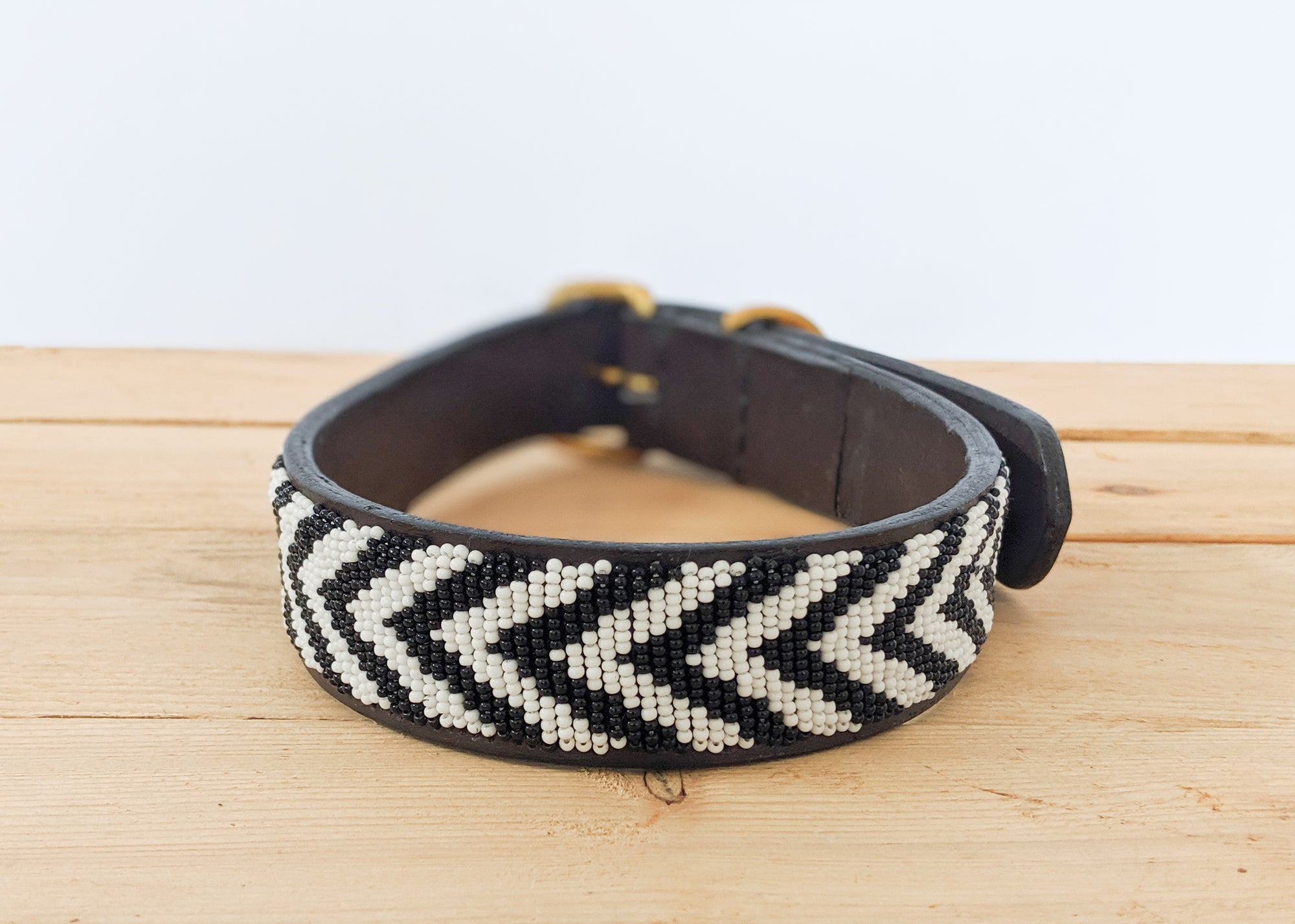 Black and white chevron Masai beaded dog collar