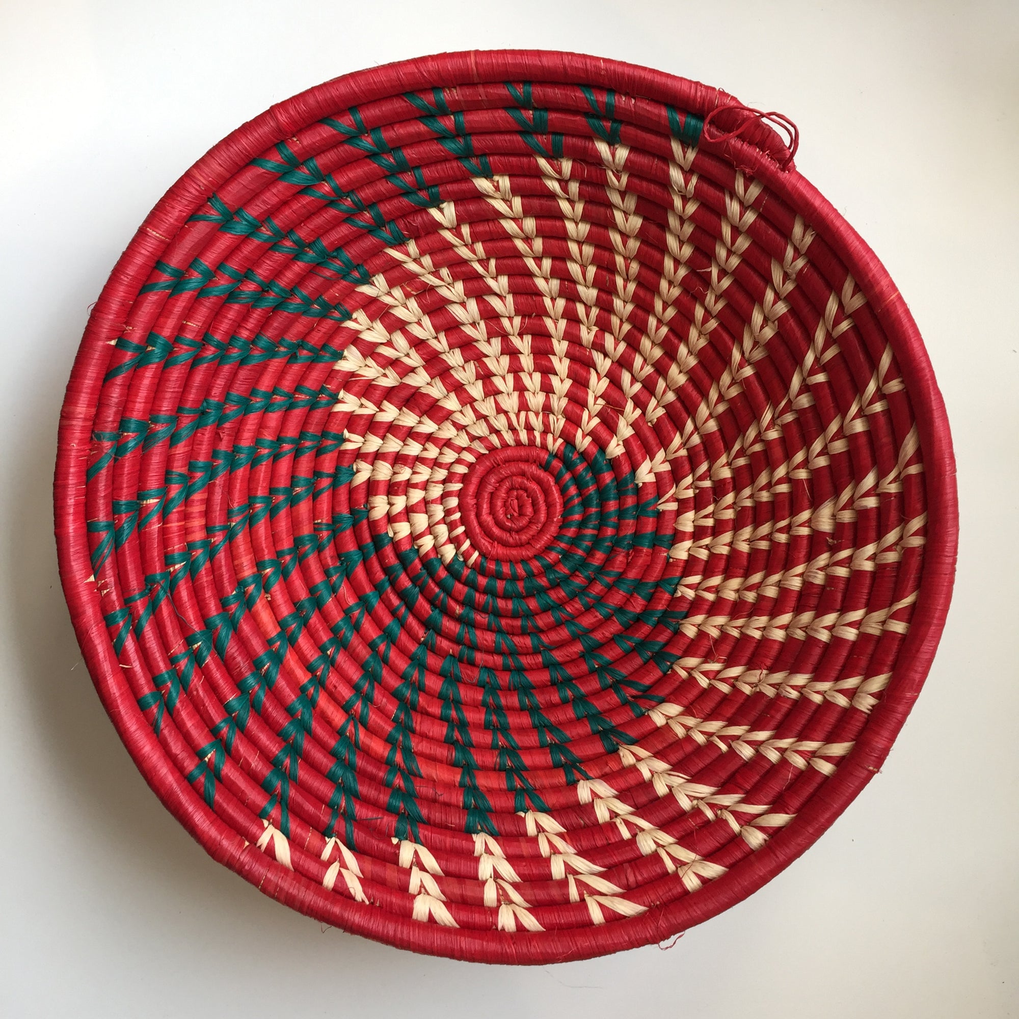 Red and blue swirl woven bowl