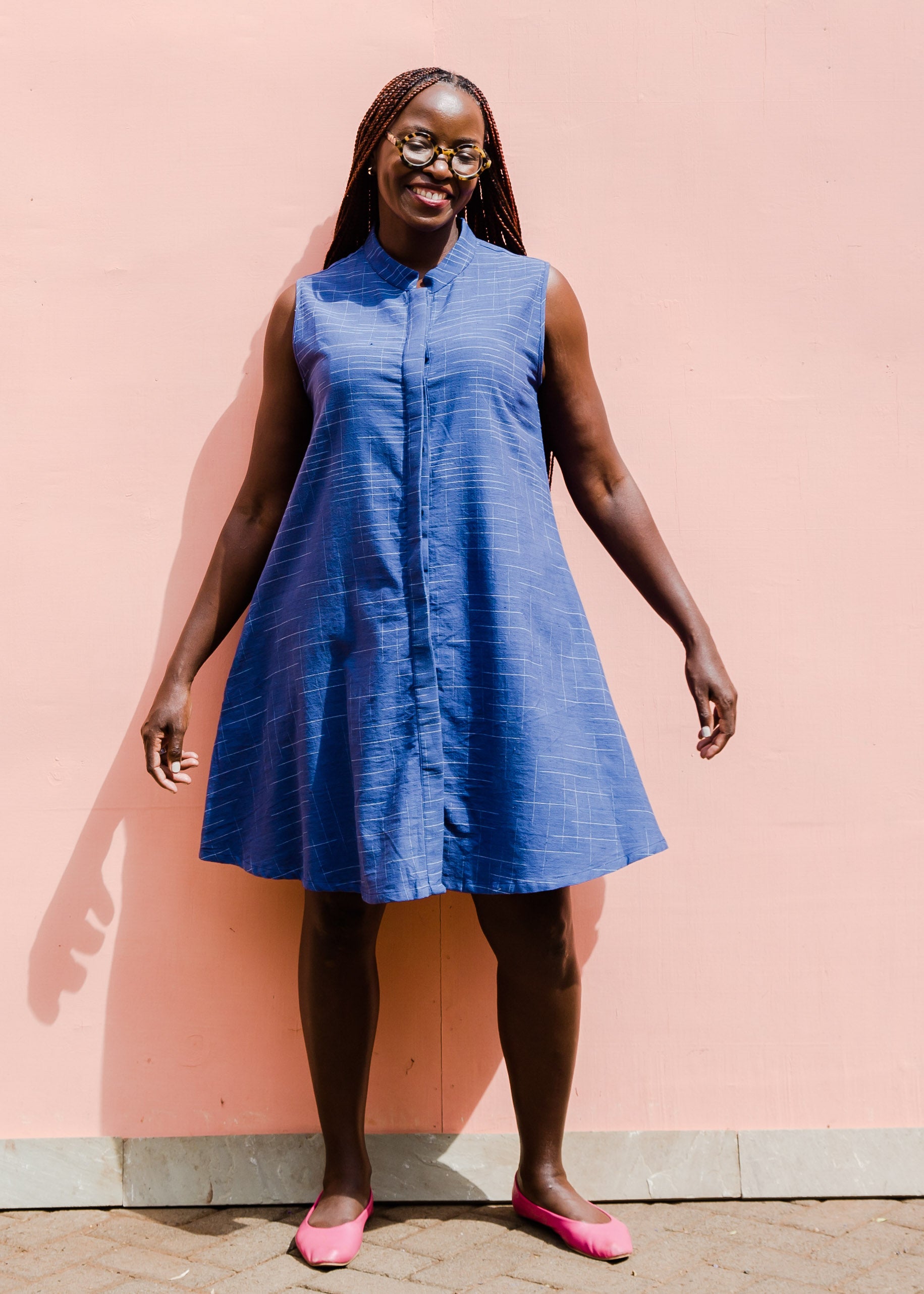 Blue and white ikat dress