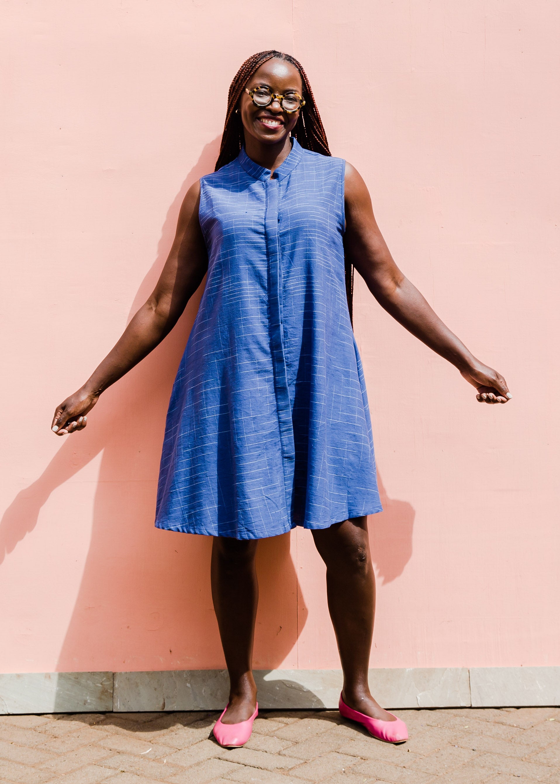 Blue and white ikat dress