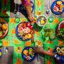 Green table runner with broccoli