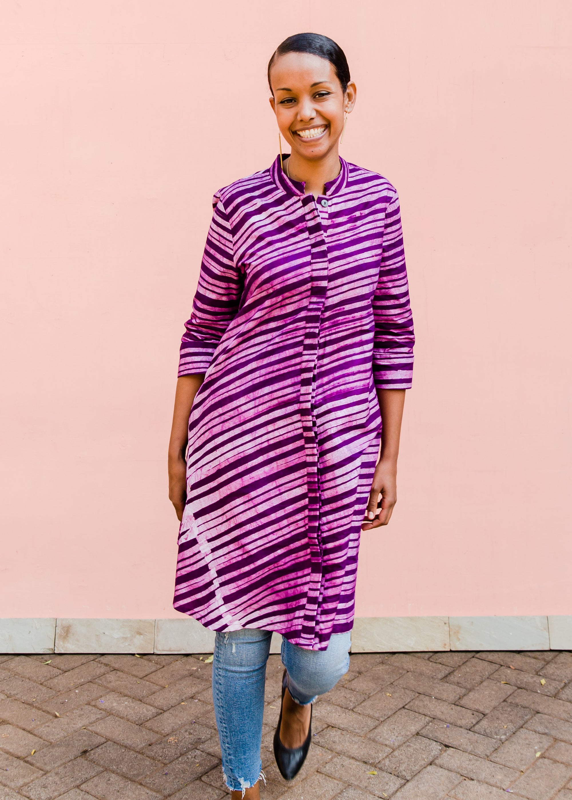 Purple diagonal stripe batik dress